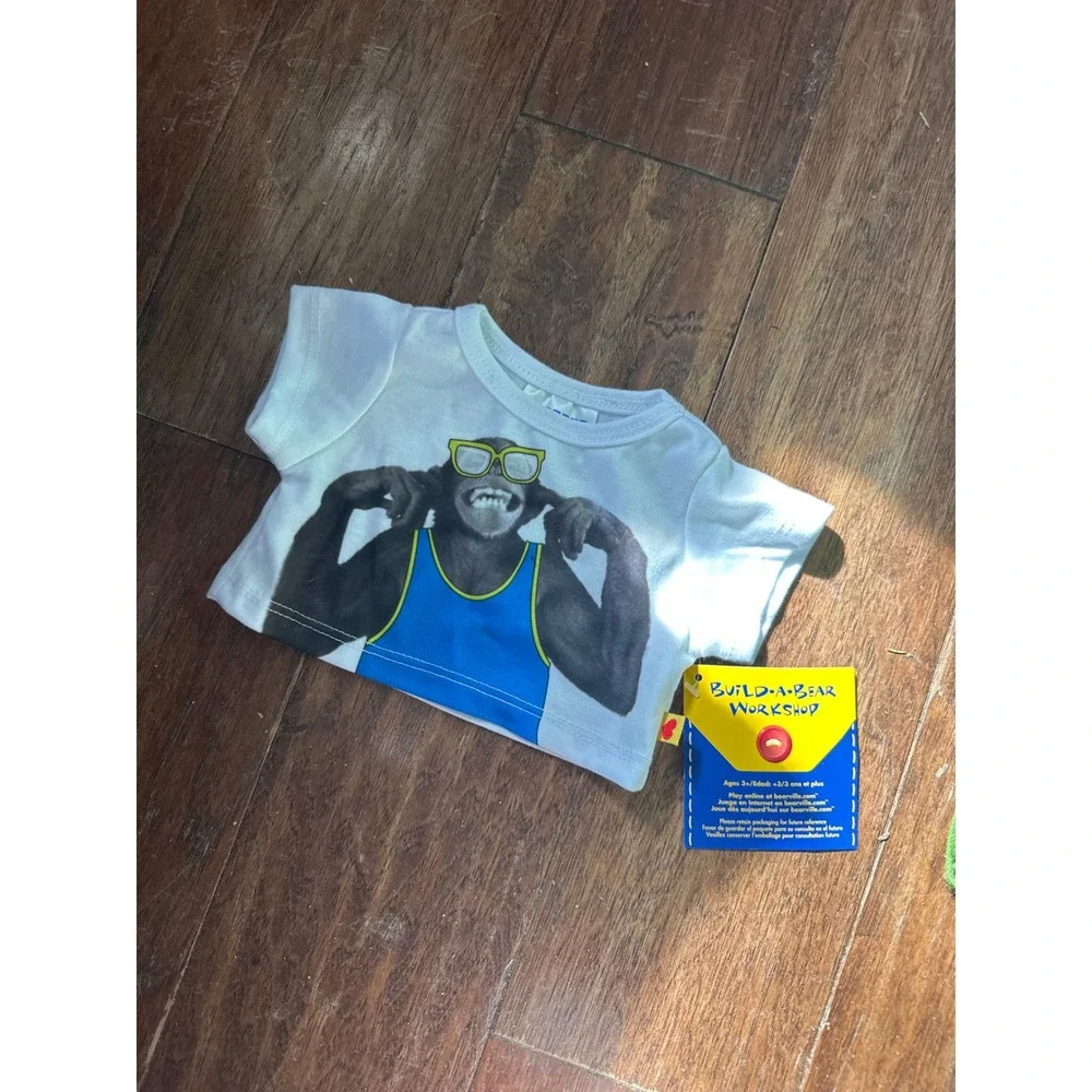 Build-A-Bear Workshop White Chimpanzee Graphic T-Shirt Toy Clothing NWT